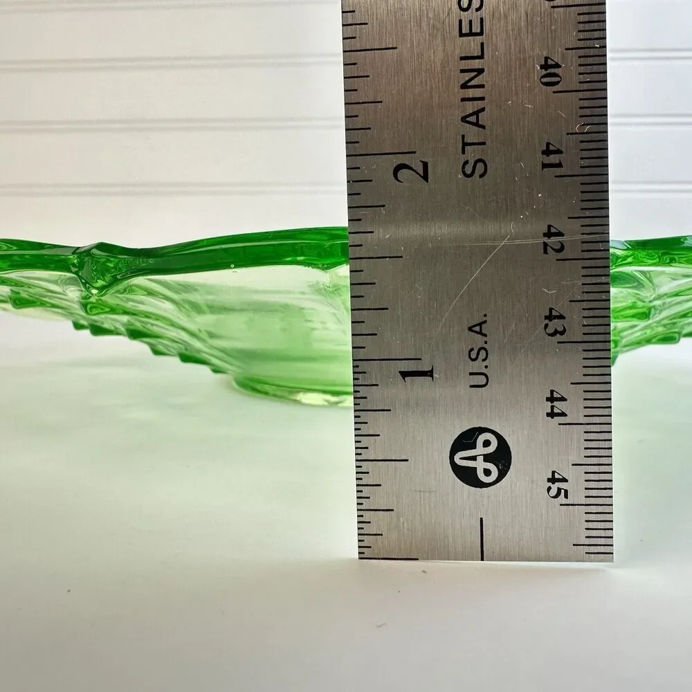 STÖLZLE Hermanova Czech Green Uranium Glass Handled Tray Art Deco Plate GLOWS